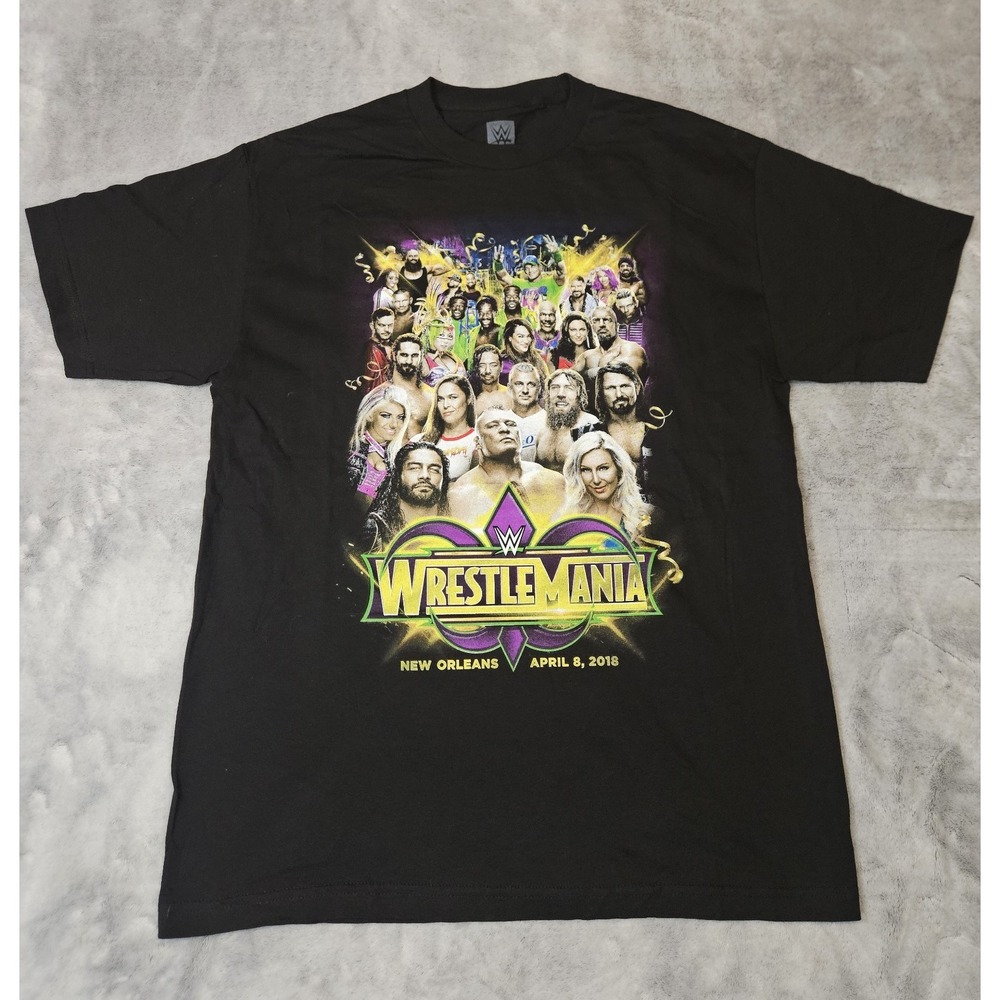 WRESTLEMANIA Men's Short Sleeve Black T-shirt NEW ORLEANS APRIL 8 2018 Size L